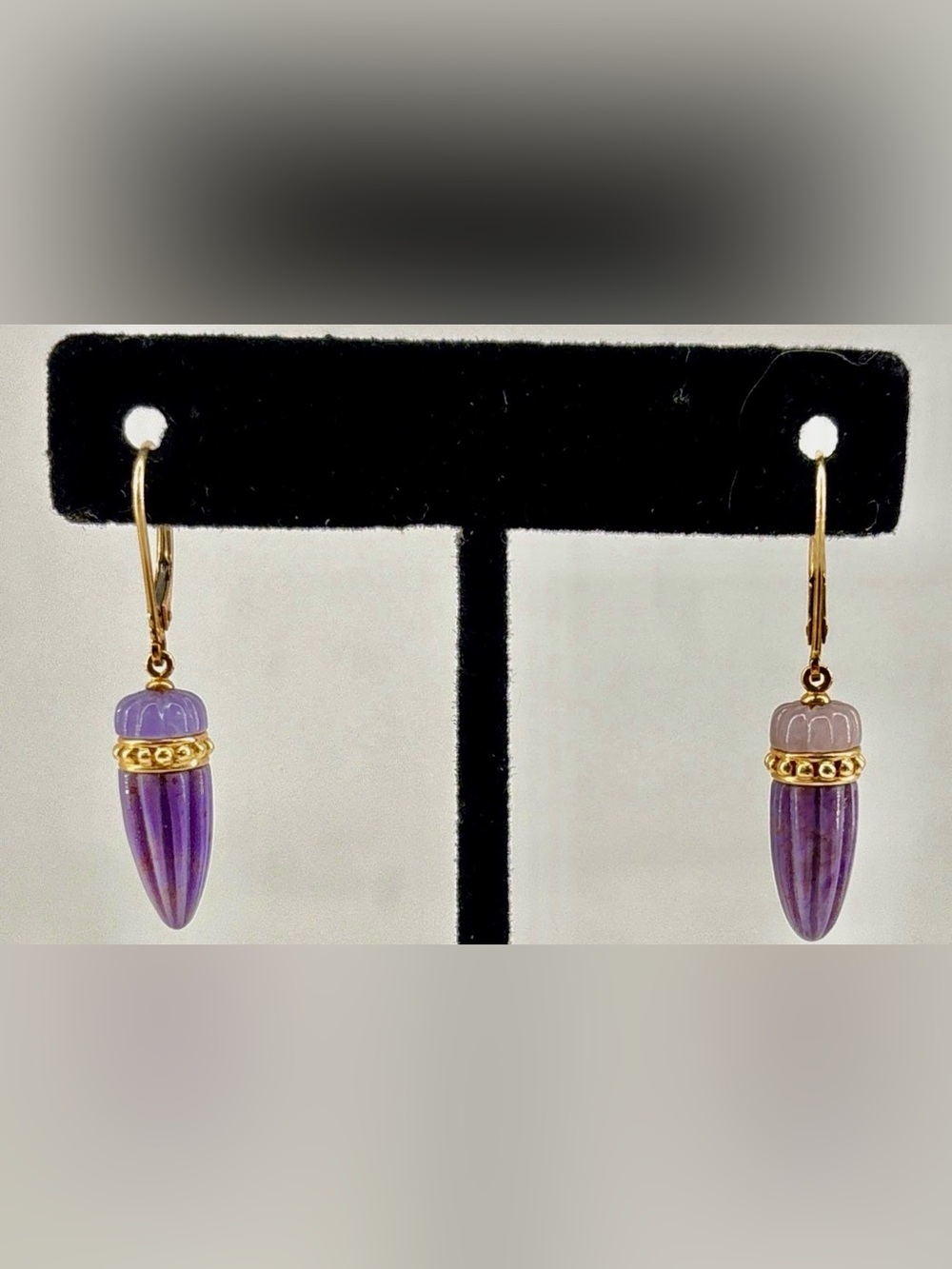 14k Yellow Gold Purple Jadeite Lever-Back Dangle Earrings 4.89g
